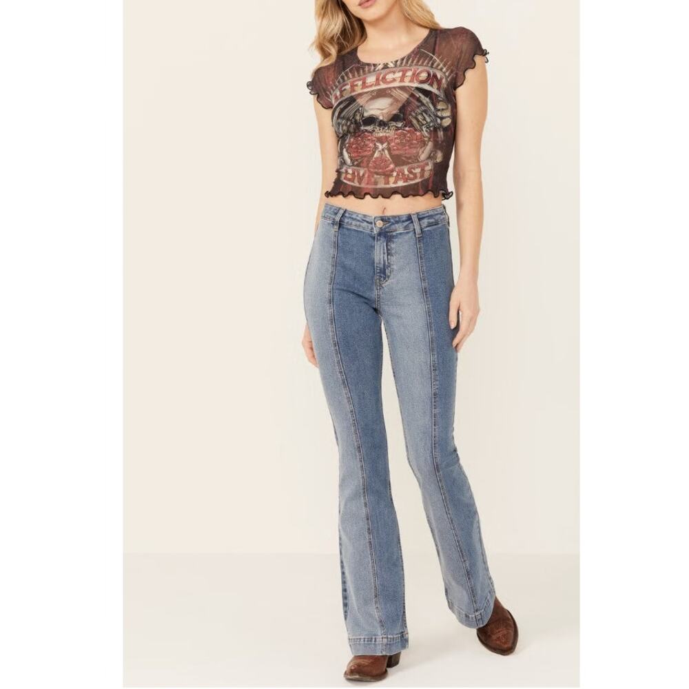 Shyanne Western Womens Luna High Rise Flare Stretch Denim Jean 29 Rodeo Two Tone